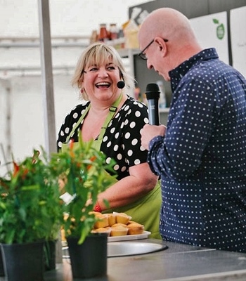 Lotte Duncan with BBC Radio presenter, Ken Bruce, at the Thame Food Festival 2013