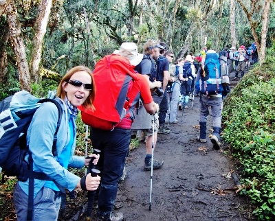 Lottie takes up the rear during her last organised charity trek to Kilimanjaro