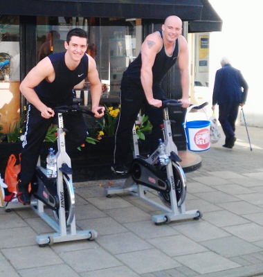 Jack Shrimpton and Martin King, from Racquets Fitness Centre, Spin for Sport Relief back in 2012