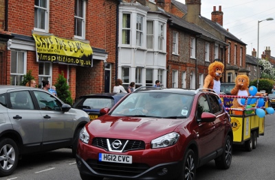 The 'Save the Elms' banner on display during the Thame Carnival