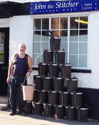 The late John 'the Stitcher' Markham, outside his leather work shop in Thame